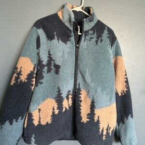 Old Navy Blue and Tan Patterned Fleece Jacket